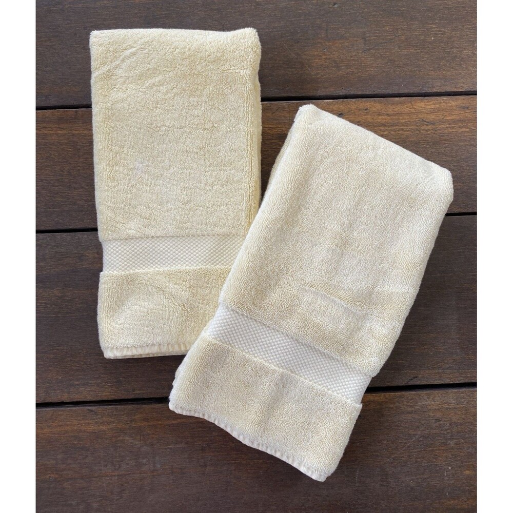 2x Restoration Hardware Buttery Yellow Hand Towels 100% Cotton Turkish 19" x 28"